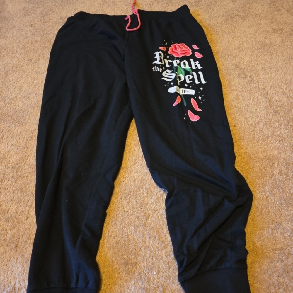 Black Womens Joggers with Rose Print